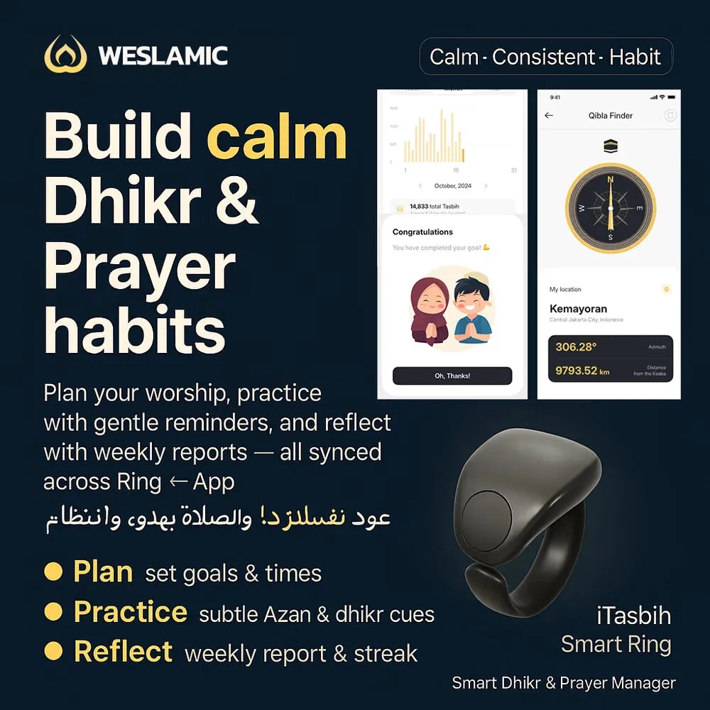 Weslamic iTasbih Salam+ Smart Digital Tasbih Ring | 3 Sizes in One | OLED Display | App Connected | IP67 Waterproof