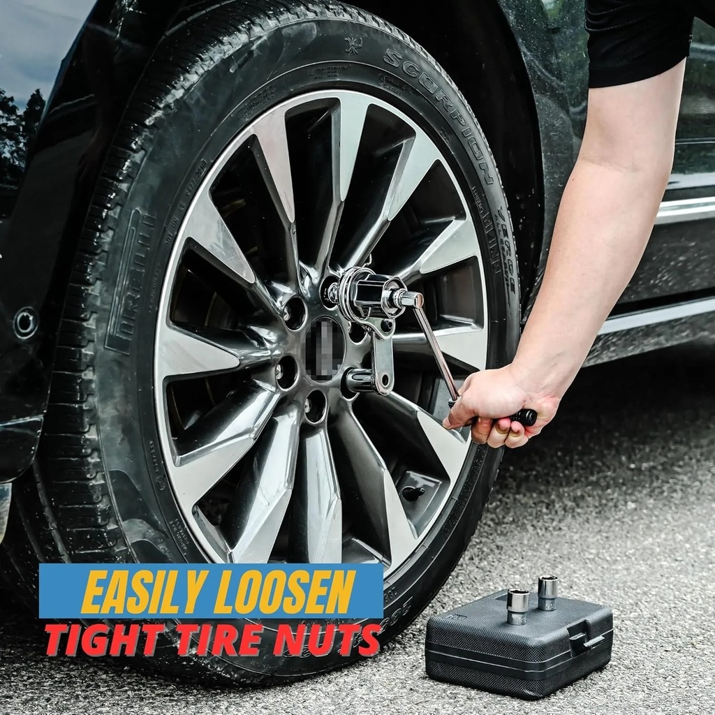 SUV Tire Changing Heavy-Duty Torsion Wrench Set – Torque Multiplier 1/2” DR, 3 Sockets, Upgraded 8-Point, Max 680N·M