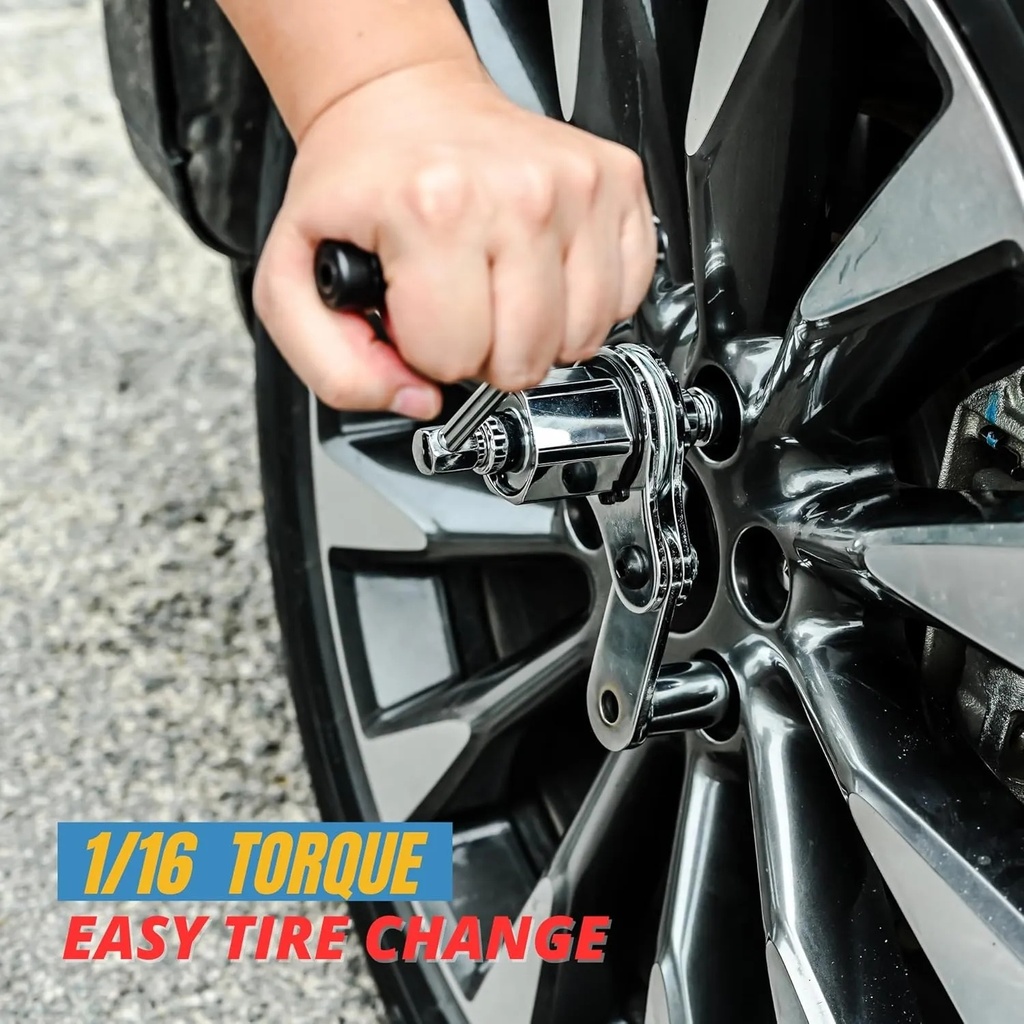 SUV Tire Changing Heavy-Duty Torsion Wrench Set – Torque Multiplier 1/2” DR, 3 Sockets, Upgraded 8-Point, Max 680N·M