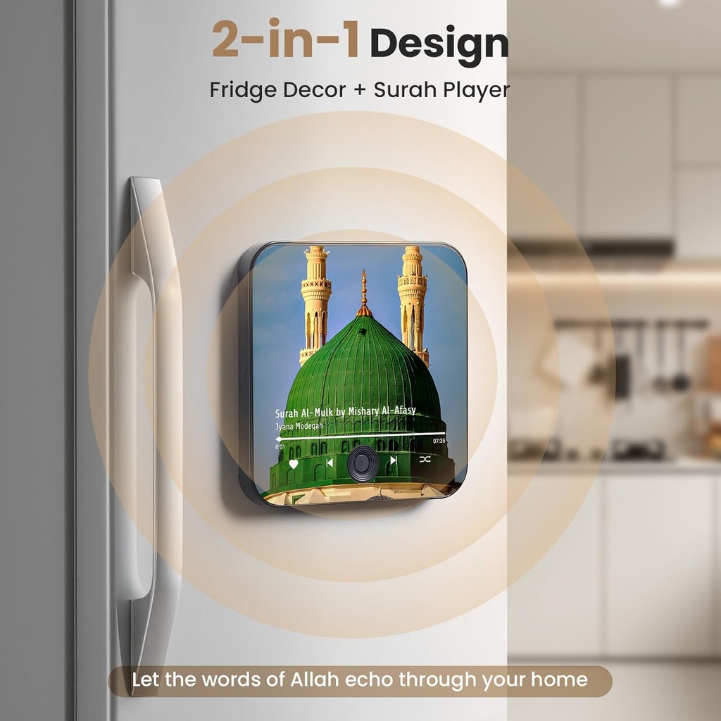 Quran Magnetic Speaker For Fridge | USB-C Rechargeable, Button Control | Islamic Fridge Magnet Audio Player | Perfect Ramadan & Eid Gift