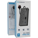 Powerology 2990W Power Strip with 4 AC Sockets, Dual USB-C PD & Dual USB-A QC, Digital Display, 99H Timer and 2m UK Plug | PWCUQC045BK |