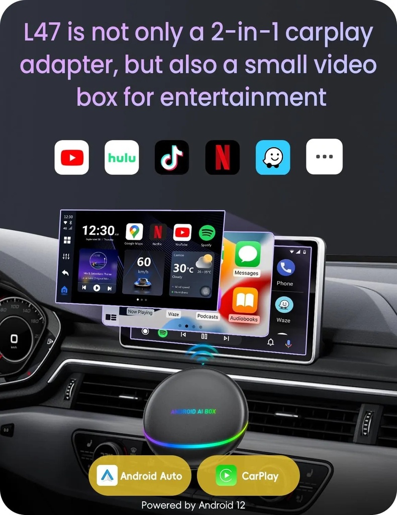 Carplay Magic Box – 3-in-1 Wireless Streaming Device for Android Cars with HDMI Output, Built-In Apps & Wireless CarPlay