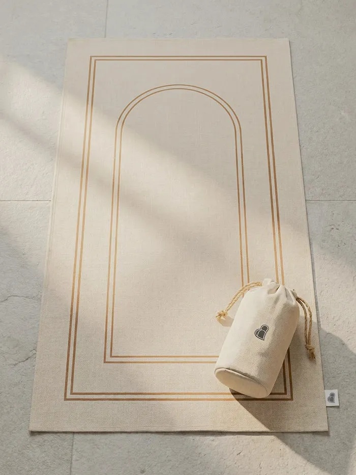 Ghaith & Qalby Etmaan Prayer Mat – 100% Cotton Linen with Embroidered Logo & Carry Bag