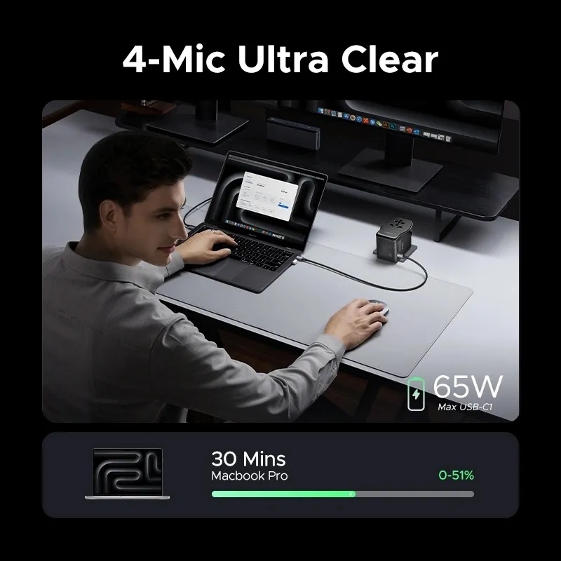 UGREEN 65W GaN Universal Travel Charger with 3 USB Ports (2 USB-C + 1 USB-A) & AC Socket – PD Fast Charging | S550 / 55001 |