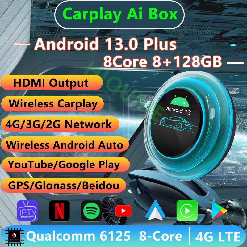 Carplay Smart AI Box, Android 13 , Wireless Streaming Device for Android Cars with HDMI Output, Built-In Apps & Wireless Carplay 8G(RAM)+128GB (ROM) Model:T6-Pro