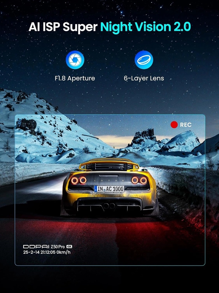 DDPAI Z50 Pro Dual-Channel Dash Cam with 4K Front & 1080P Rear Recording, WiFi 6, Built-in GPS, ADAS & 64GB Card | DR200401 |