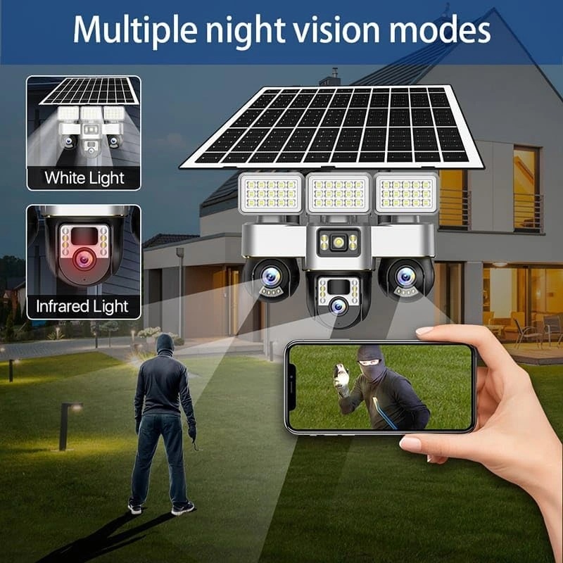 V380 Pro 4G Solar Security Camera – Triple Lens PTZ System, 360° Coverage, Night Vision & IP66 Waterproof | VTS30A-G-F |