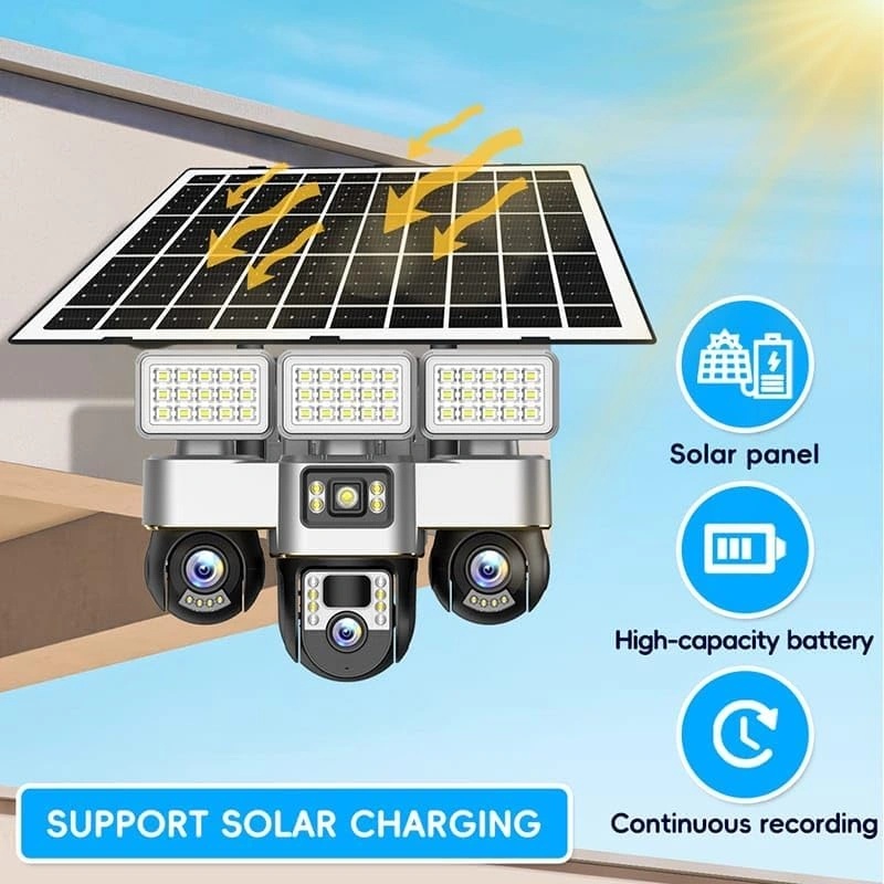 V380 Pro 4G Solar Security Camera – Triple Lens PTZ System, 360° Coverage, Night Vision & IP66 Waterproof | VTS30A-G-F |