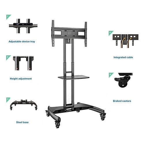 Height Adjustable Professional TV Trolley Stand for 32"–75" Screens, Premium Mobile Cart with Shelf & Lockable Wheels | AVA-1500-60-1P |