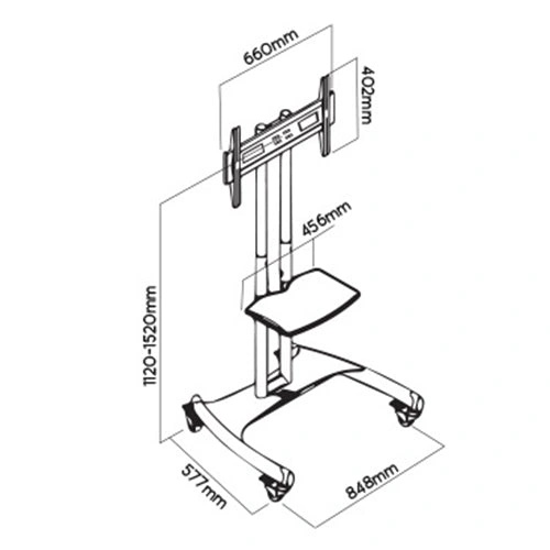 Height Adjustable Professional TV Trolley Stand for 32"–75" Screens, Premium Mobile Cart with Shelf & Lockable Wheels | AVA-1500-60-1P |