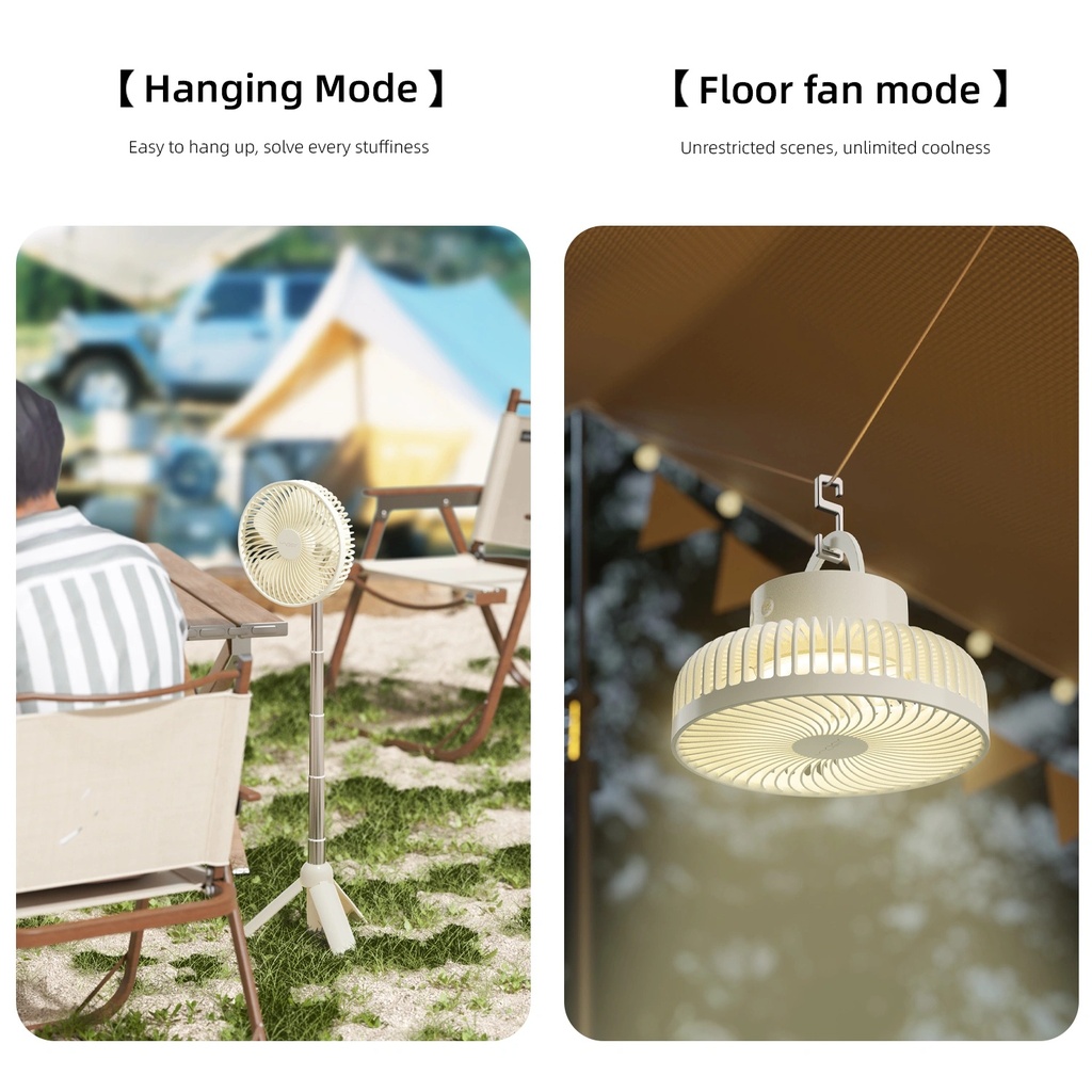 Vyvylabs D09 Multi-Functional Camping Tripod Fan with LED & Hooks – 4000mAh Battery, 4 Speed Levels, Up to 14 Hours Runtime | VKD09 |