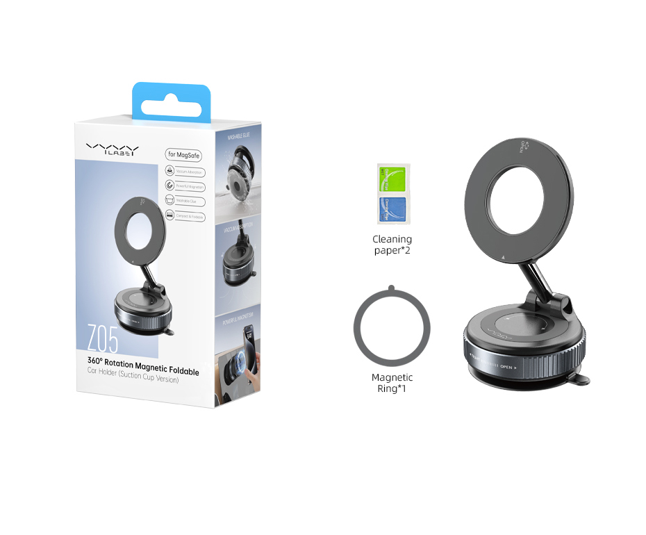 Vyvylabs Z05 360° Rotation Magnetic Foldable Car Phone Holder – Suction Cup Mount, 4.7–6.7” Phones, PC+ABS+Zinc Alloy | VJZ05 |