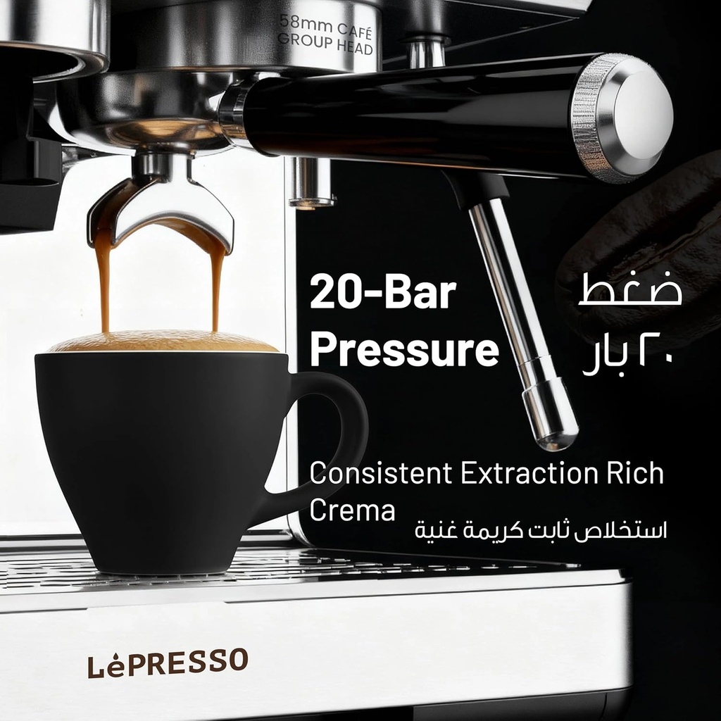 LePresso Deliziosa Semi-Automatic Coffee Machine – 2950W Dual Boiler, 20 Bar Pressure, 2.8L Water Tank, Touch Control | LPCFFSCM0098 |