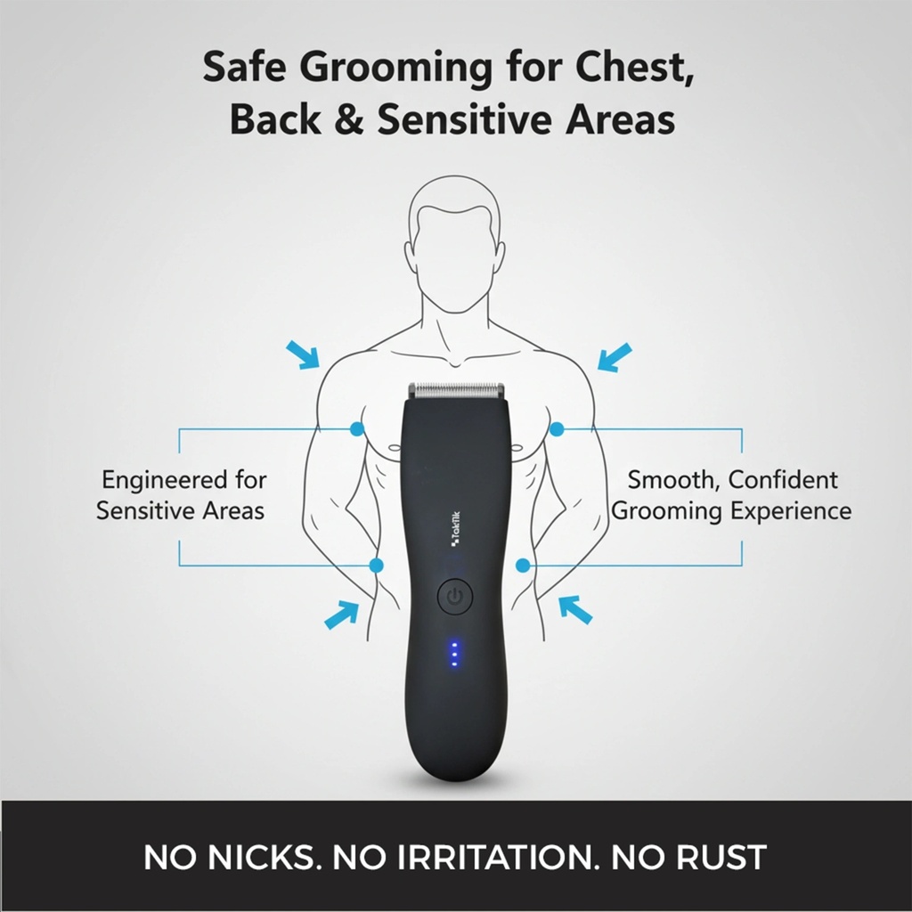 Taktik Body Hair Trimmer for Men – 800mAh Battery, Waterproof Design, 90-Min Runtime, Type-C Charging | TT-BHT800-BK |