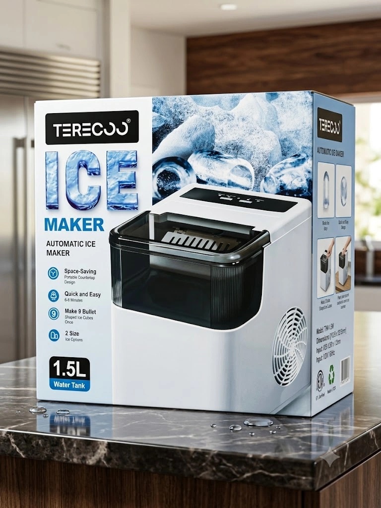 TERECOO Automatic Ice Maker 1.5L Water Tank – Fast Ice Production, 2 Ice Sizes, Touch Control | WP-CM01 |