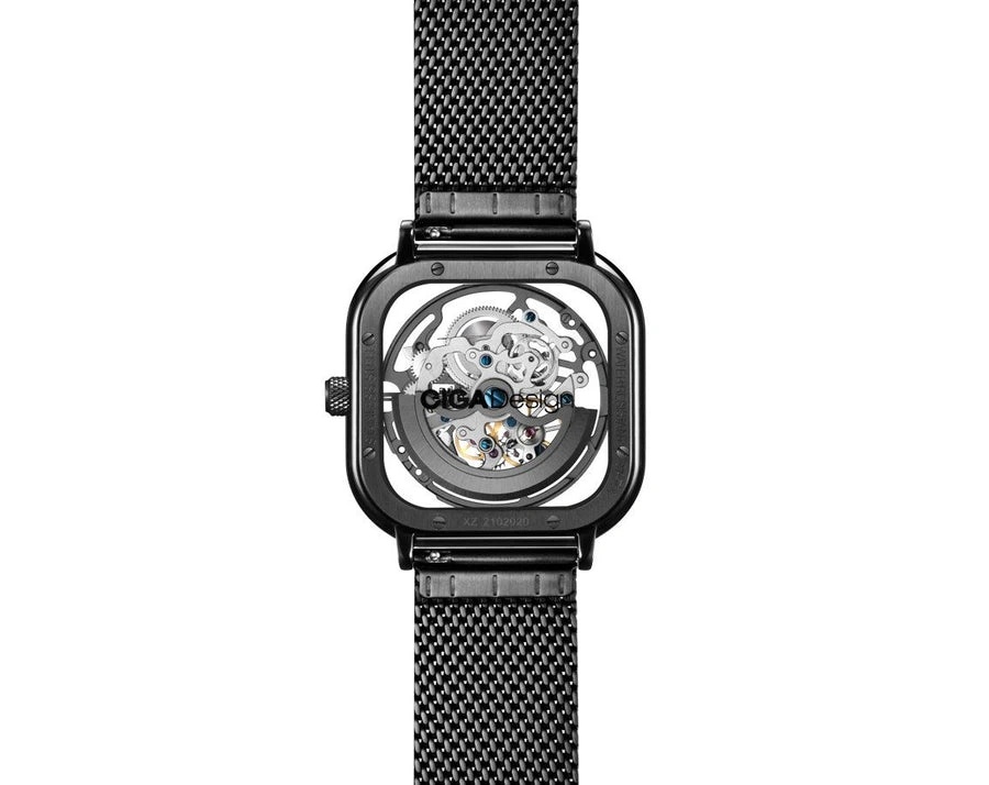 CIGA Design Series C Automatic Mechanical Watch 40mm Skeleton Dial Seagull Movement Sapphire Crystal - Square Stainless Steel Wristwatch | Z011 |