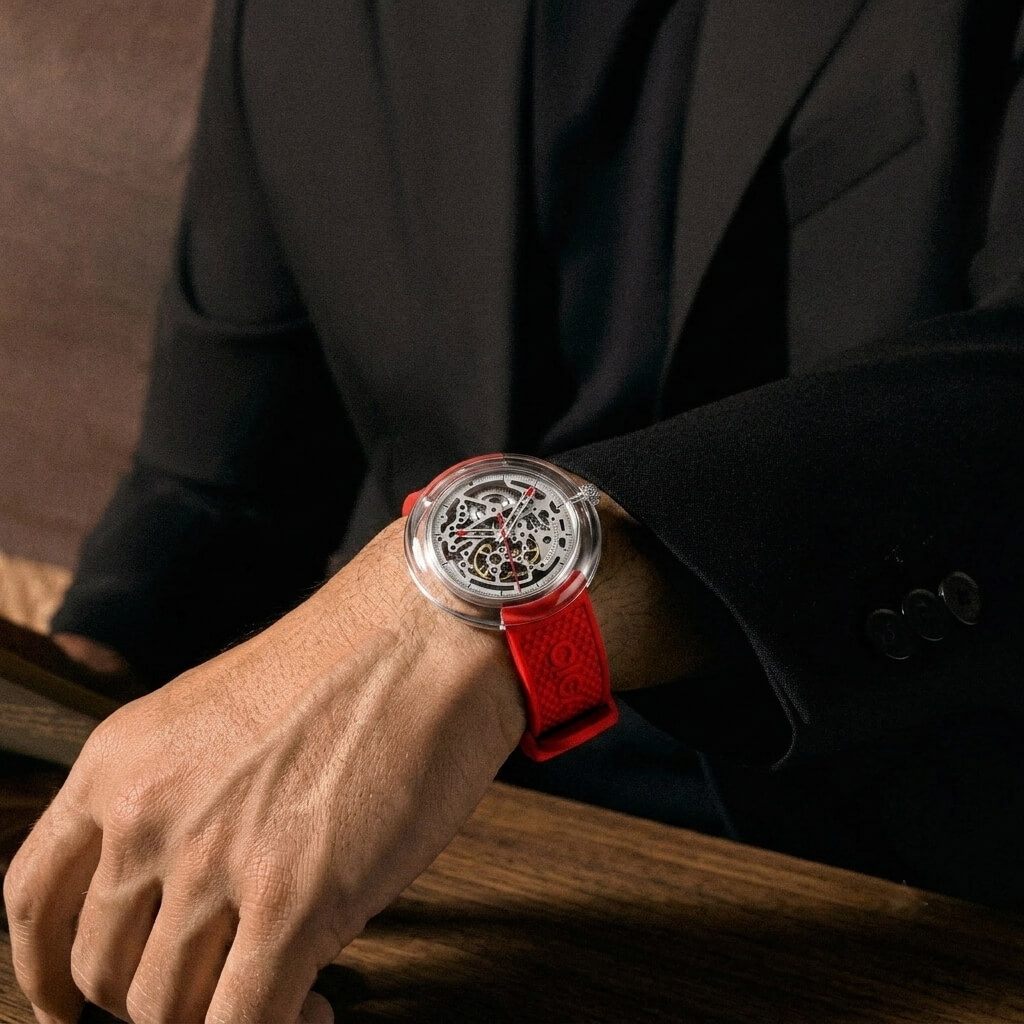 CIGA Design T-Series Mechanical Watch 44mm 360° Transparent Skeleton Dial 3ATM Water Resistance - Automatic Unisex Silicone Strap Watch | T011-TR90 |