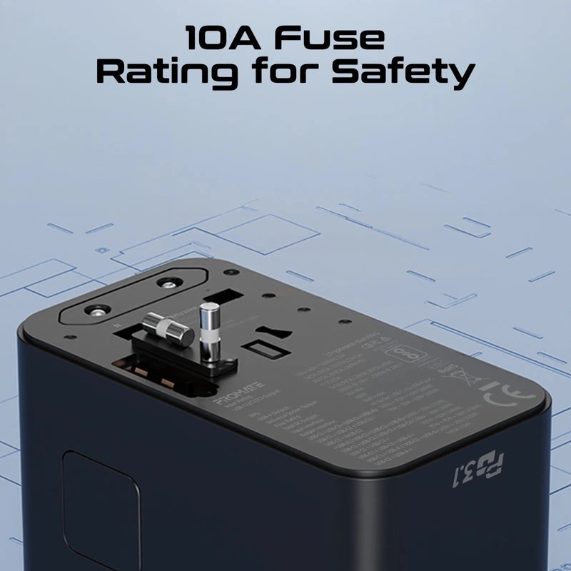 PROMATE GaNFast™ 160W Universal Travel Adapter with 3 USB-C PD Ports, 60W USB-A, Universal AC Socket & Worldwide Plug Compatibility | TripMate-GaN160 |