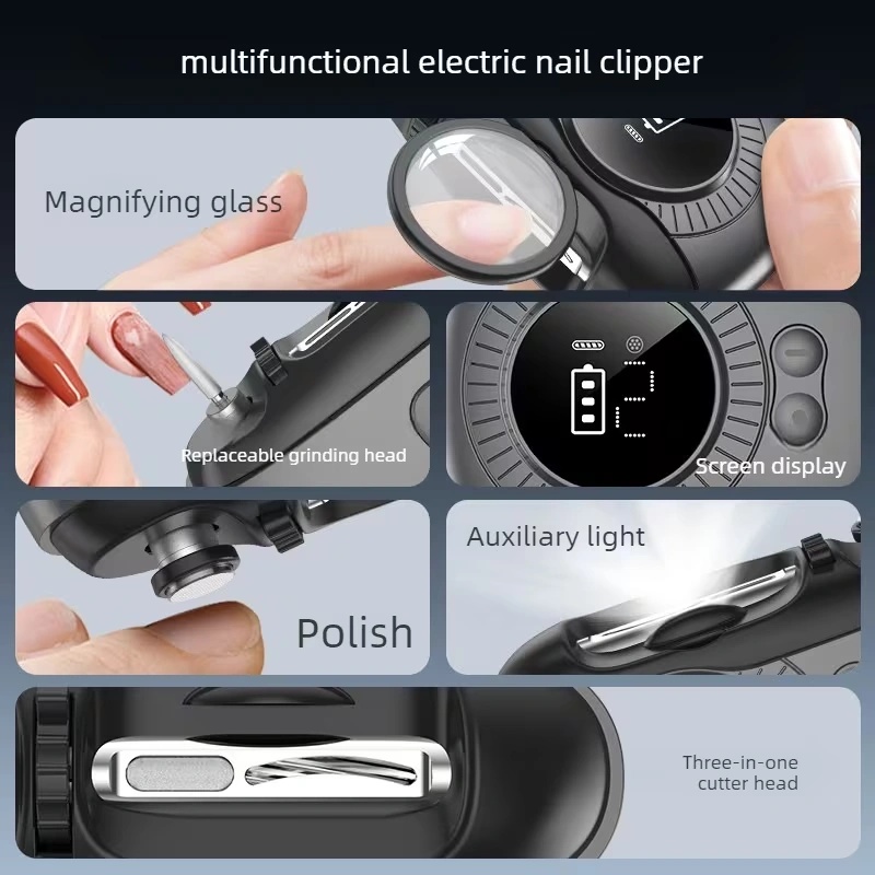 Multi-Function Electric Nail Clipper with Nail Grinder, Magnifier, Dual Speeds, LED Light, HD Display & USB-C Charging - Professional Manicure & Pedicure Kit | S11 |