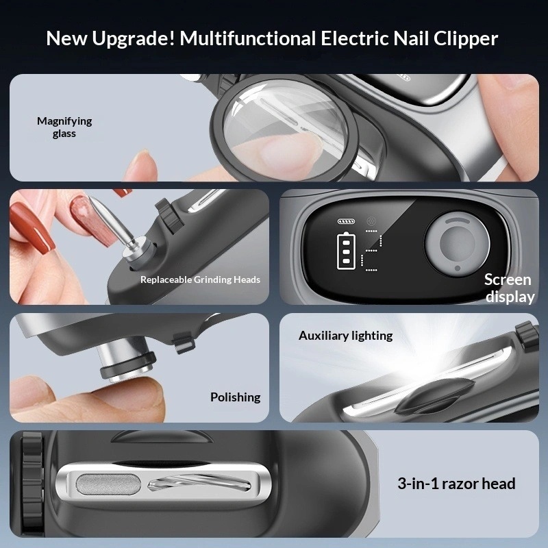 Multi-Function Electric Nail Clipper & Trimmer with Automatic Cutting, LED Display, Built-in Magnifying Glass, Dual Speeds & USB-C Rechargeable - Professional Manicure & Pedicure Kit | S9 |