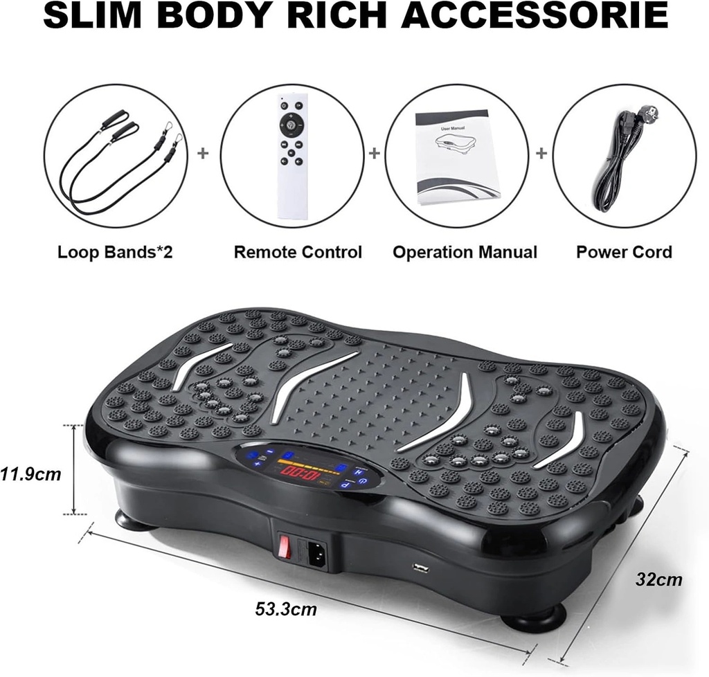 Fitness Vibration Plate with 200W Motor, 120 Speed Levels, Bluetooth Speaker, Remote Control & Balance Resistance Bands | S01 |