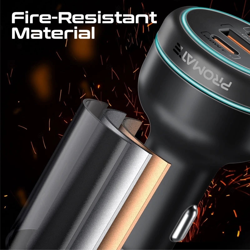 Promate 230W RapidCharge™ Car Charger, 140W PD 3.1, Dual USB-C, 45W USB-A QC 3.0, Multi-Device Fast Charging | PowerDrive-230 |