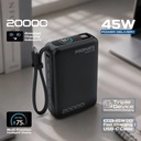 Promate 20000mAh Power Bank, 45W PD Fast Charging, Built-In USB-C Cable, 22.5W USB-A, 3-Device Charging, Smart Display | Volta-45 |