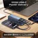 Promate 20000mAh Power Bank, 130W Total Output, 100W USB-C PD, Built-In Braided Cable, 22.5W USB-A, 65W Fast Recharge, TFT Display | Titan-130Pro |