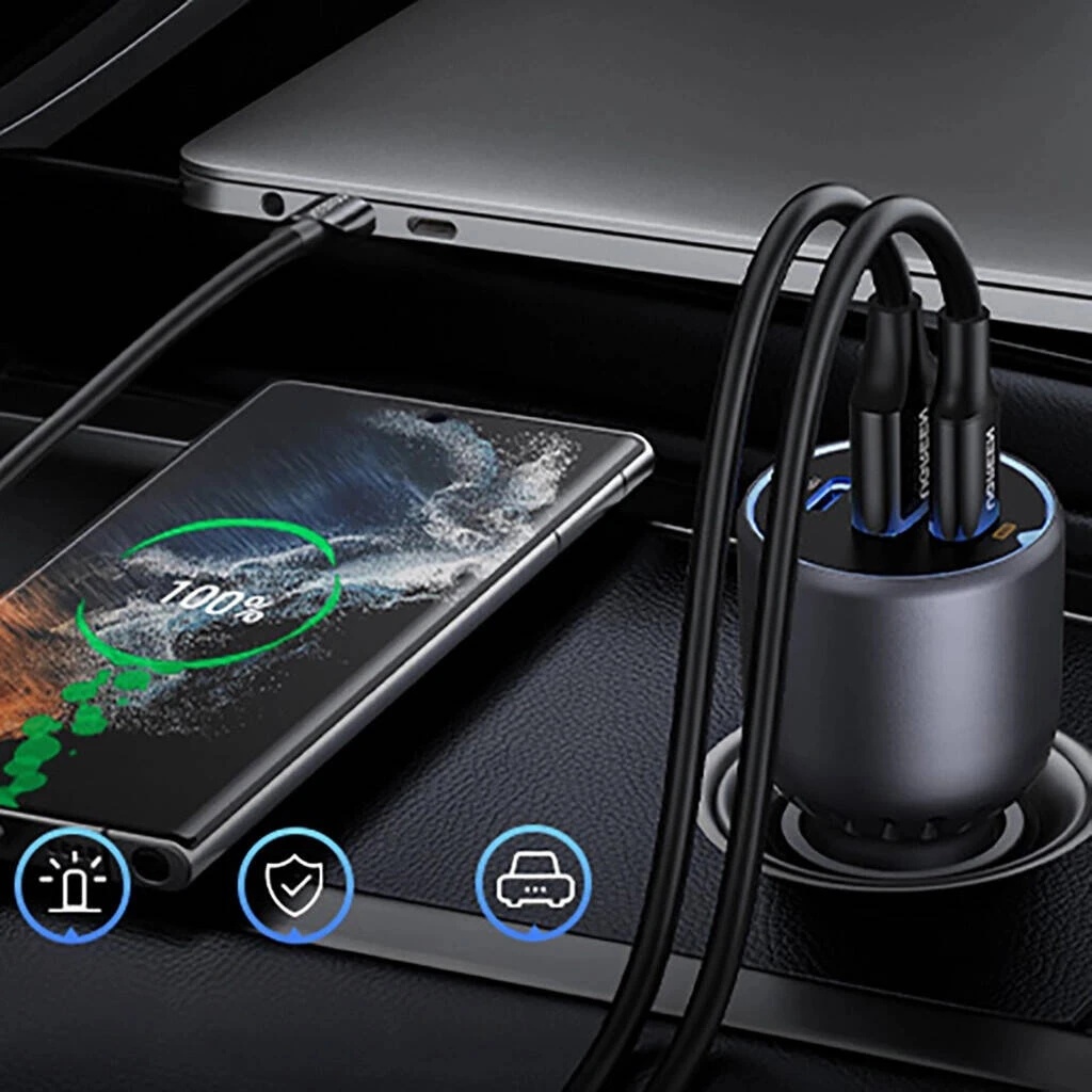 UGREEN 130W Car Charger with 2 USB-C & USB-A, 100W PD Laptop Charging, QC 3.0 Fast Charge | EC705-35025 |