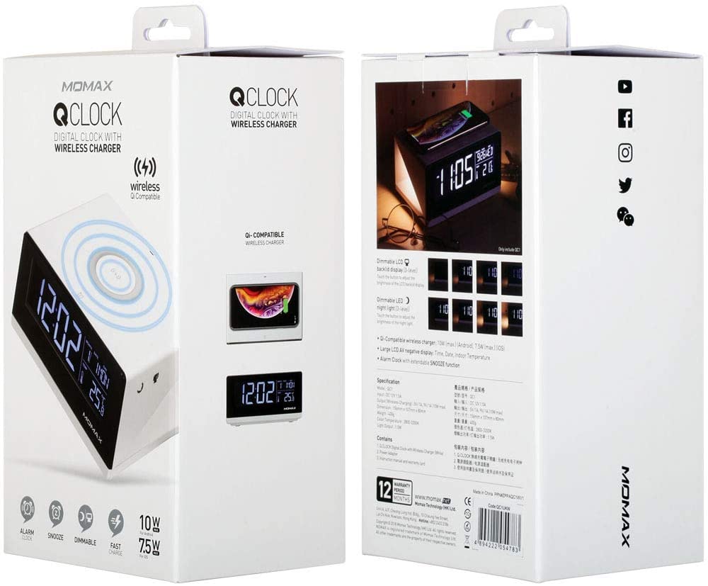 MOMAX QClock Digital LED Alarm Clock With Qi Wireless Charger Fast Charging Station QC1