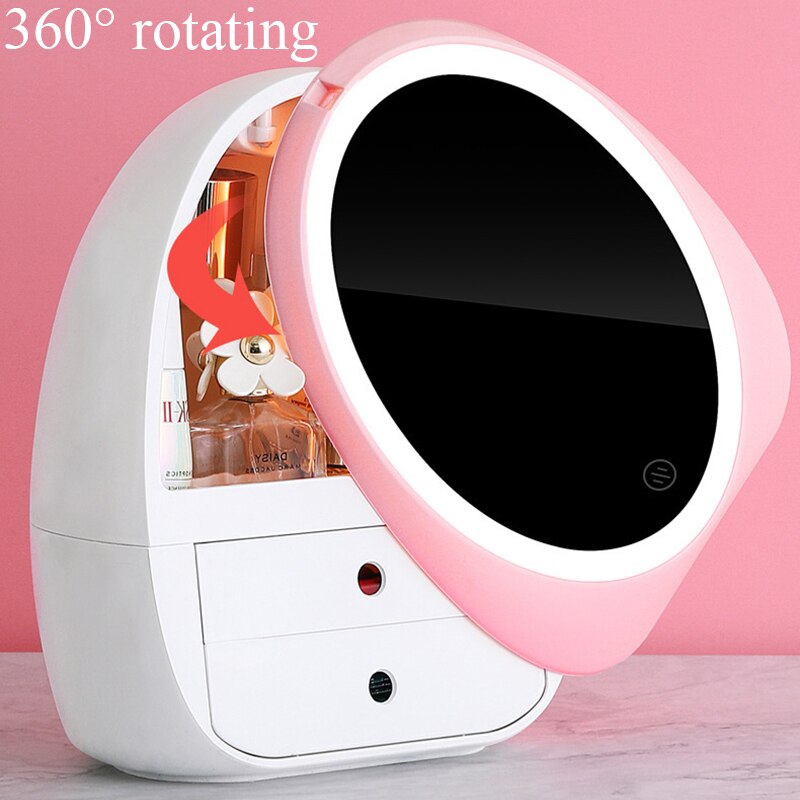 Led Light Makeup Organizer HD Mirror Cosmetics Box