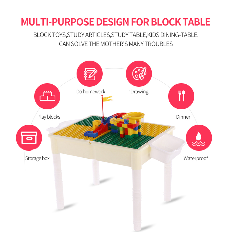 Toy Brick Table Play Table Storage Table with chair for Kids White