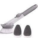 Decontamination Kitchen Cleaning Brush Scrubber Dish Bowl Washing Sponge with Refill Liquid Soap Dispenser Kitchen Pot Cleaner Tool Long Handle Sponge with White Wok Brush