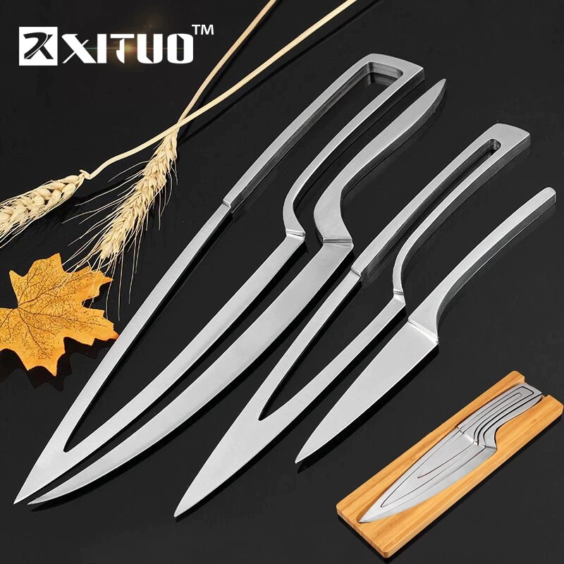 XITUO Knife Set 4 pcs Stainless steel portable chef knife Filleting Paring Santoku Slicing Steak Utility Kitchen Cleaver Knives