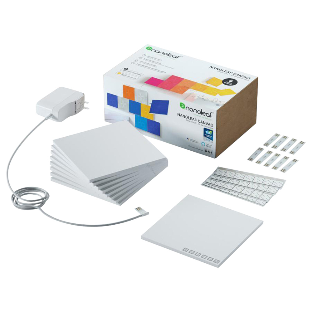 Nanoleaf canvas Smarter Kit - Square Modular LED lights panel expansion- Home decor Touch, Voice, Rythm and Application sensitive- Multicolor - Pack of 9 (NL29-0002SW-9PK)