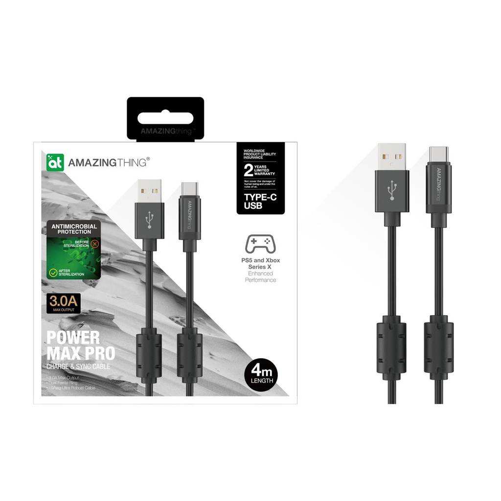 AMAZING THING 3.0A Power Max Pro Charge and Sync Cable PS5 and Xbox Series X Enhanced 4M length (TCPRO040MBK)