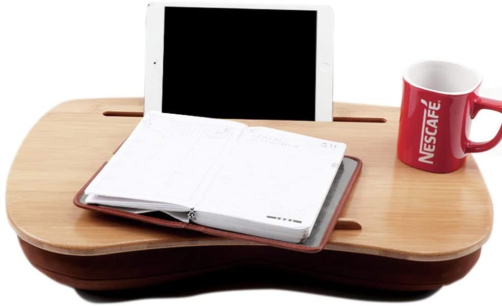Natural Bamboo Lap Desk with cushion and Cup Holder
