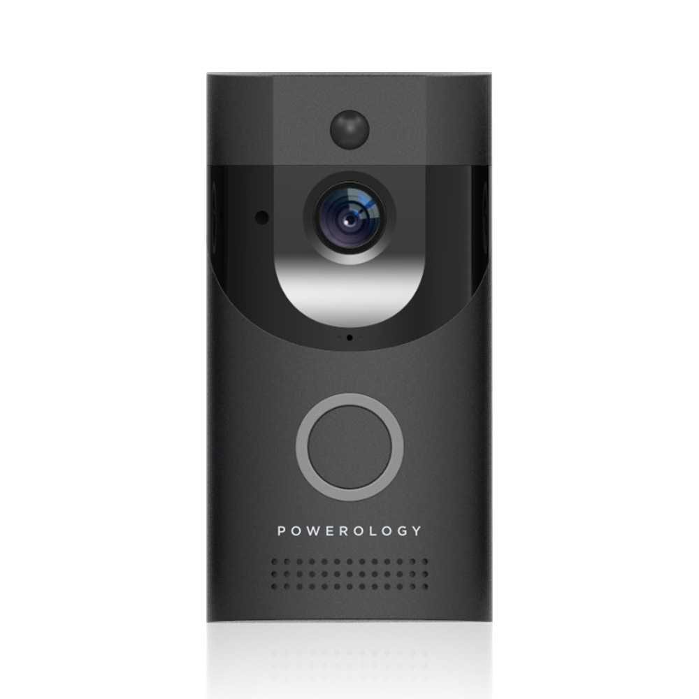Powerology Smart Video Doorbell with Night Vision and Motion Sensor 1080P HD WiFi Two-Way Audio IPX4 Weather Resistant 160 Degree Wide Angle View |PSVDBBK|