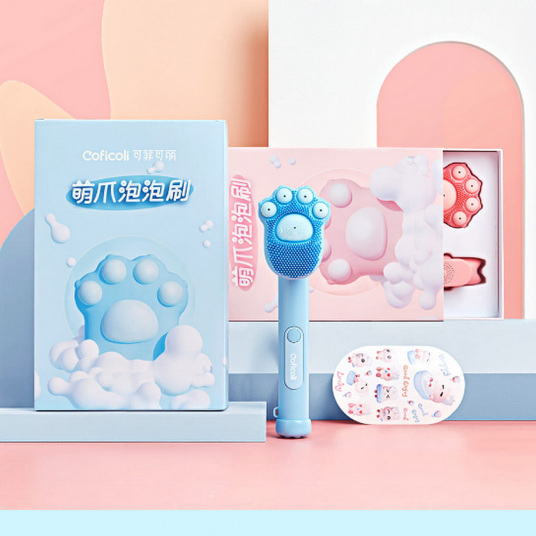 Coficoli baby bath brush in the shape of a cute cat paw and with automatic foaming function