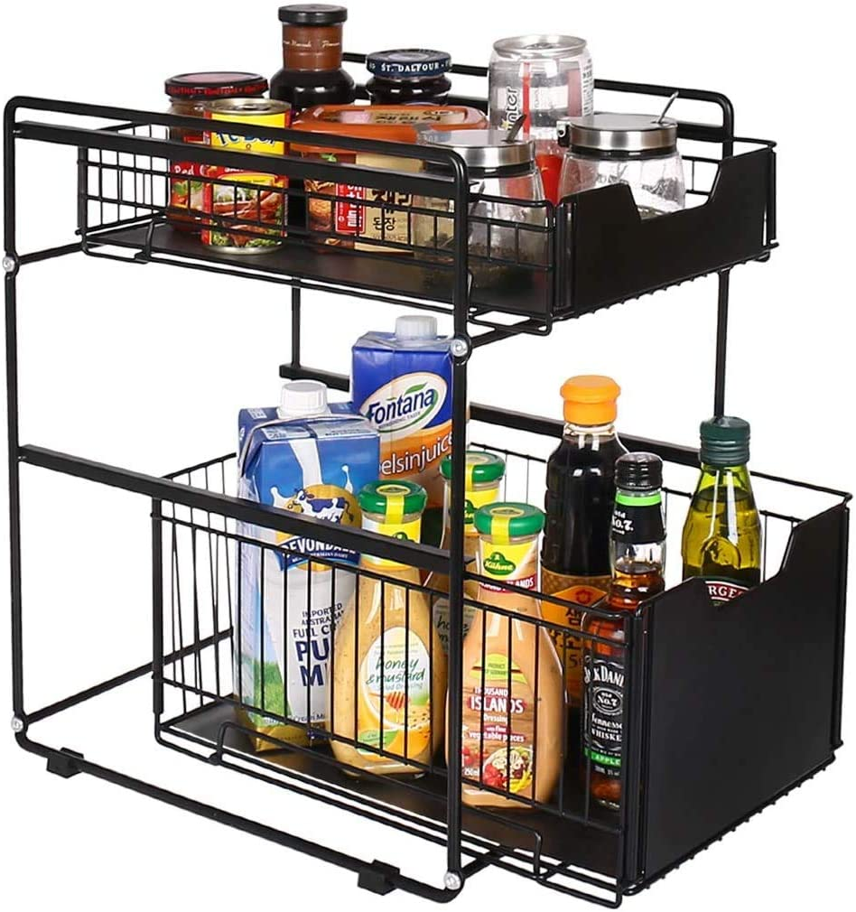 2 LAYER SLIDING UNDER THE SINK ORGANIZER DRAWER IDEAL CABINET BASKET RACK