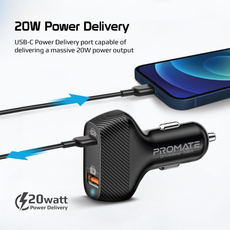 Promate DriveGear-33W High Speed Dual USB Car Charger