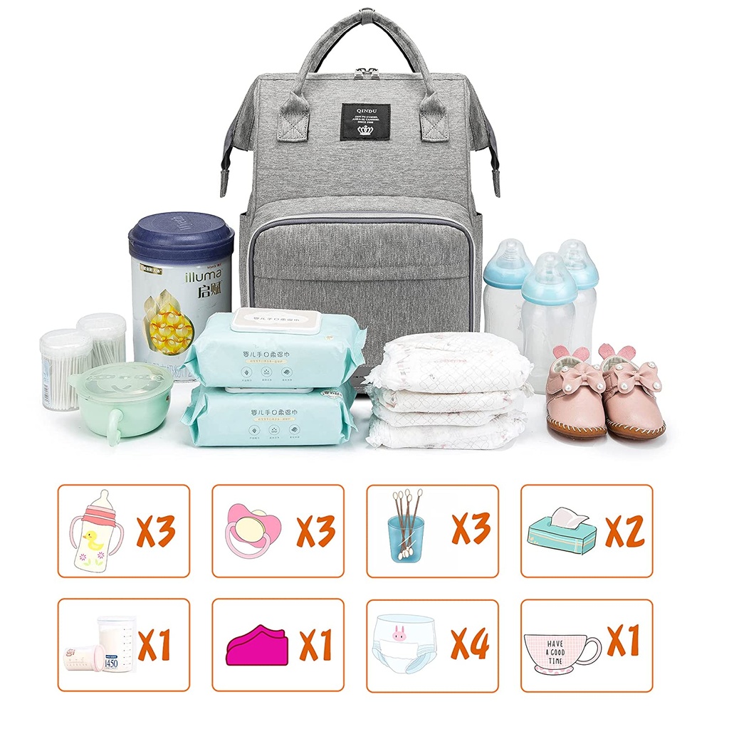 QINDU Baby Multifunctional Changing Waterproof with Large Capacity Backpack