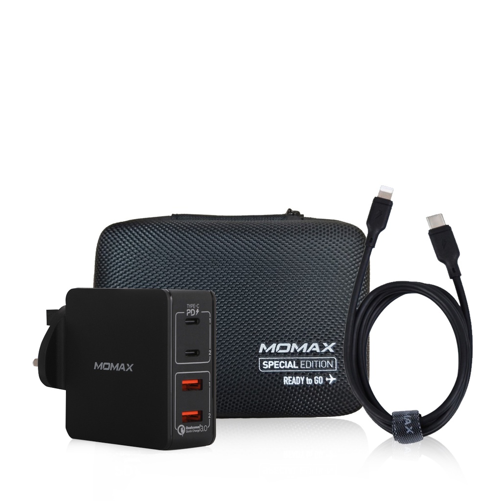 MOMAX Ready to Go Type C PD Set Case+66w 4 port charger + lightning to type C Cable