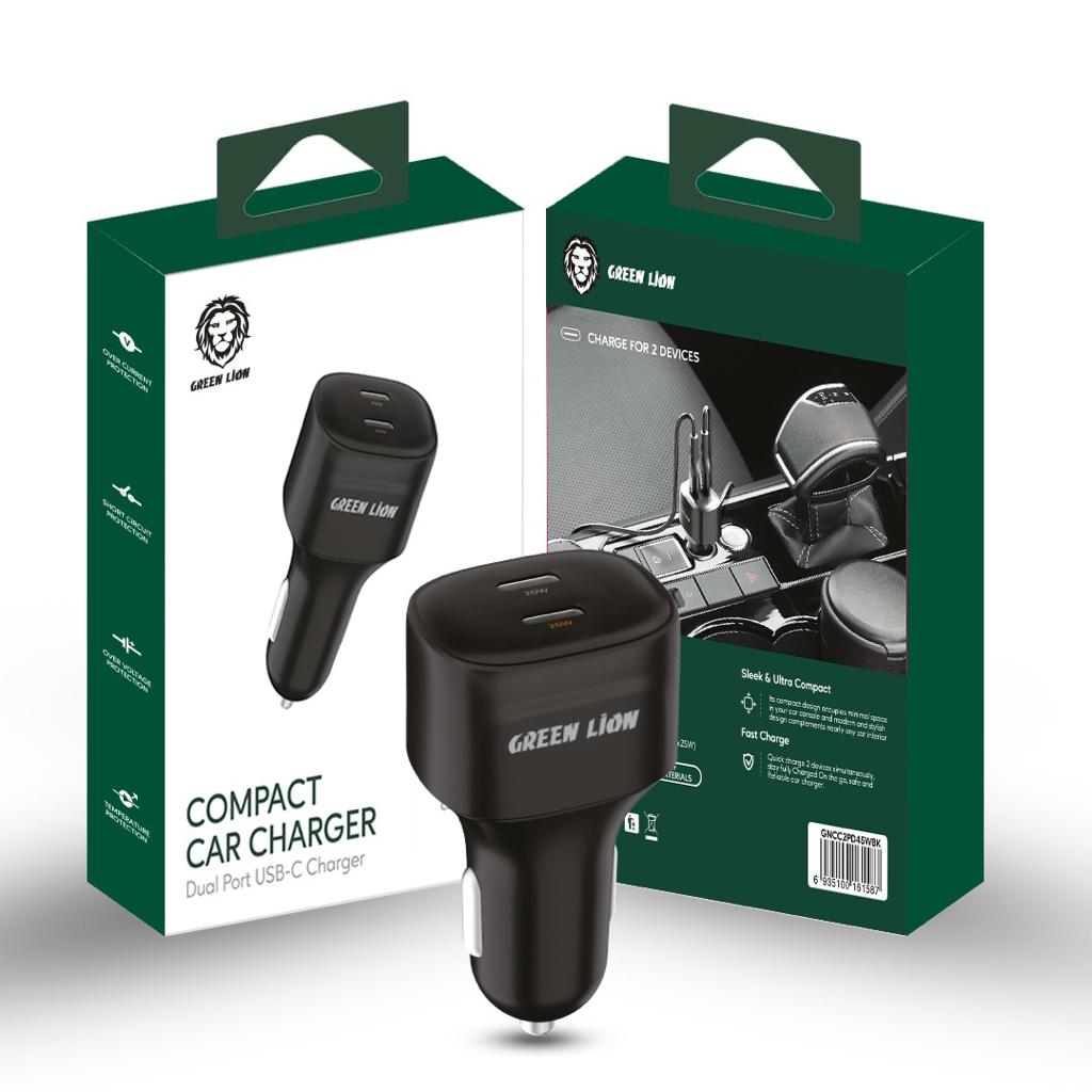 Green 45W Multi-port USB-C Compact Fast Car Charger | GNCC2PD45WBK |
