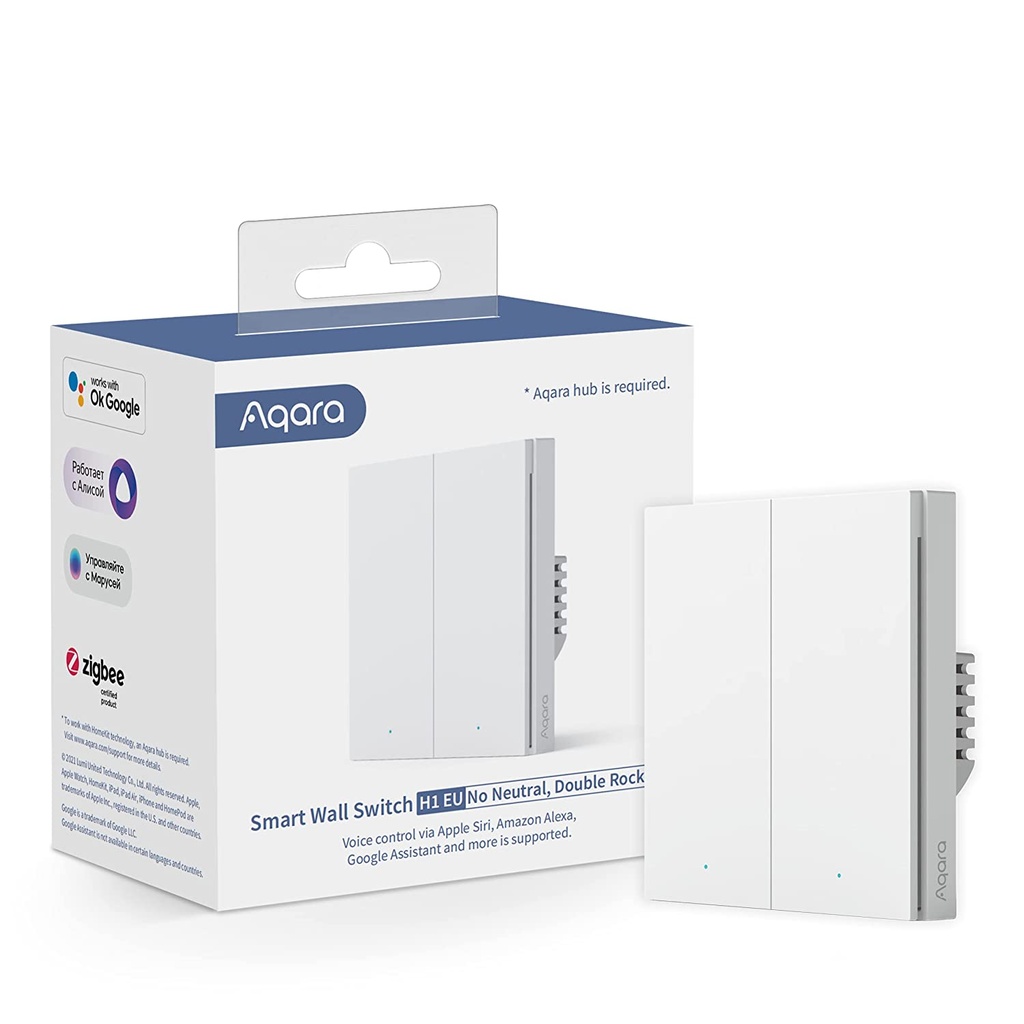 AQARA Smart Wall Switch Remote Control Light Switch For Smart Home With Neutral double Rocker  Compatible with Amazon Alexa Apple HomeKit & Google Assistant
