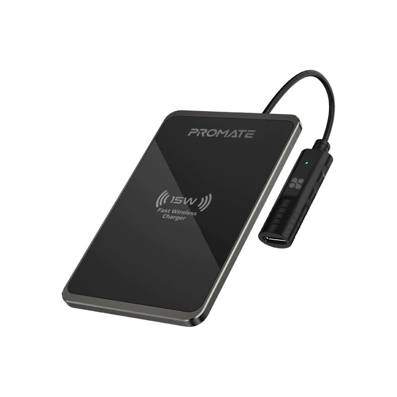 Promate | AuraCard-15W | 15W Fast Charging Slim Metallic Wireless Charger