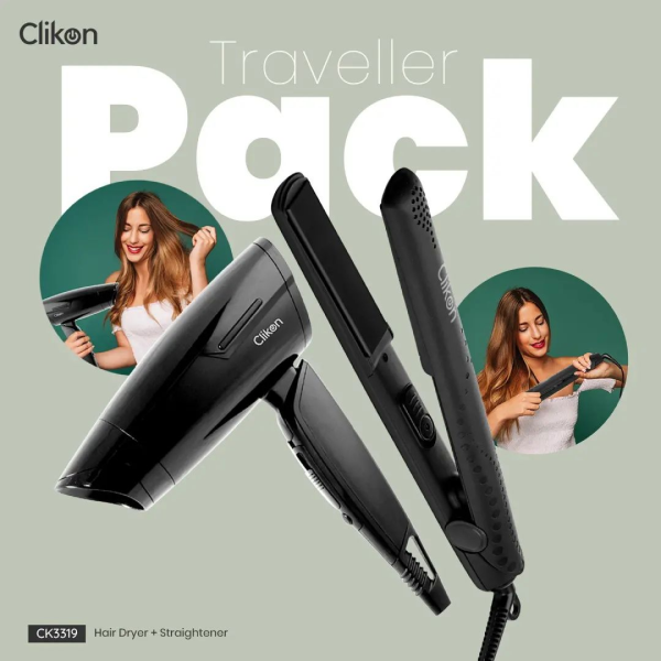 Clikon | CK3319 | Hair Style Traveller Pack With Hair Dryer + Hair Straightener