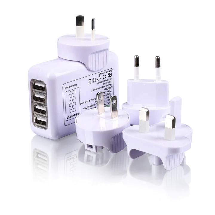 Universal 4 Ports USB Travel Charger AC Wall Power Adapter for Mobile Phones, Tablets