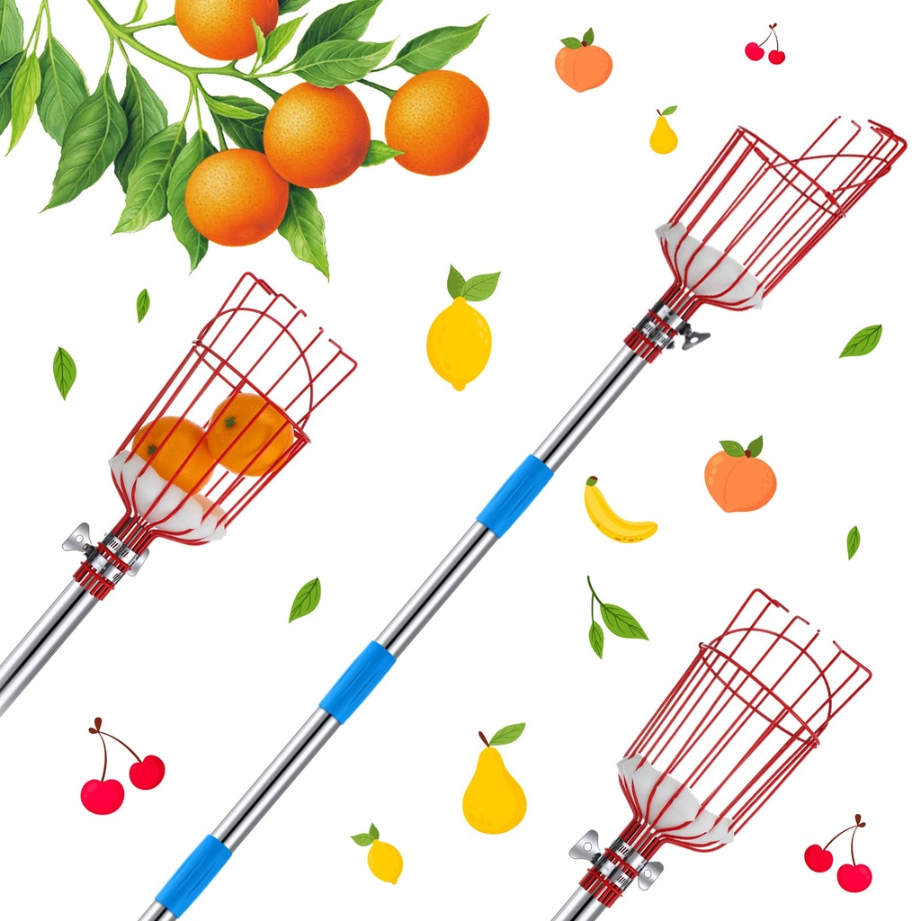 Fruit Picker Tool Lightweight Stainless Steel Adjustable Fruit Picker with Big Basket