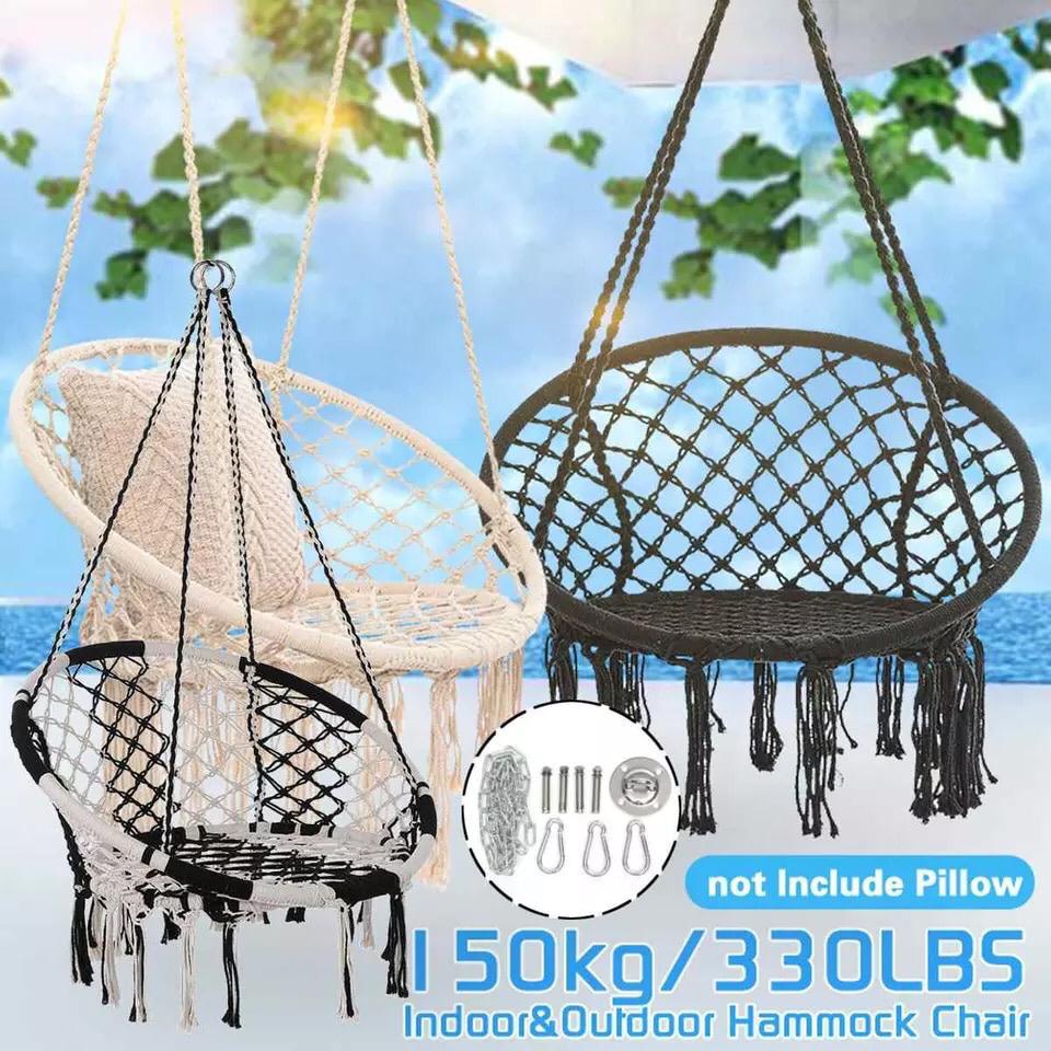 Indoor Outdoor Hammock Chair Cotton Single Garden Swing Portable Hanging Chair Max Load 330lbs